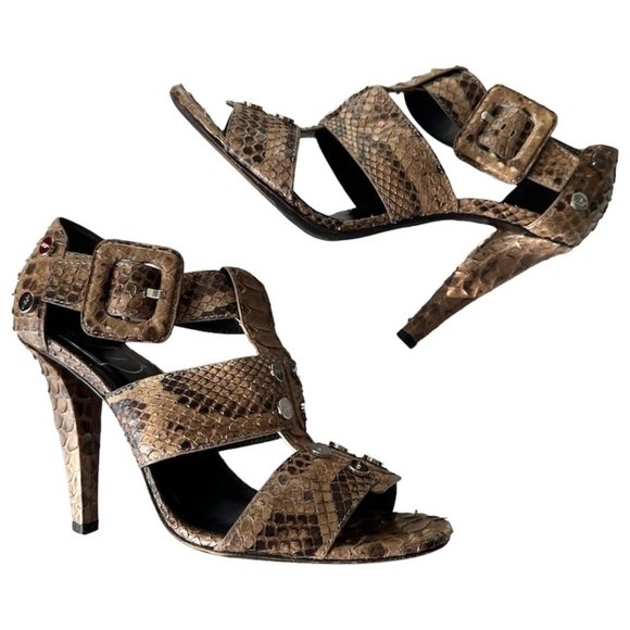 Roger Vivier Brown Snakeskin Buckle Heels - Picture 2 of 15